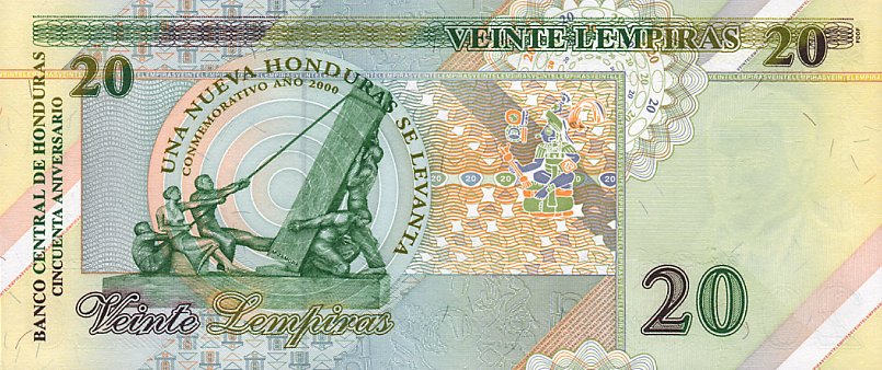 Back of Honduras p83: 20 Lempiras from 2000