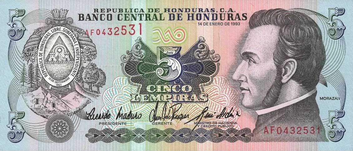 Front of Honduras p85a: 5 Lempiras from 2000