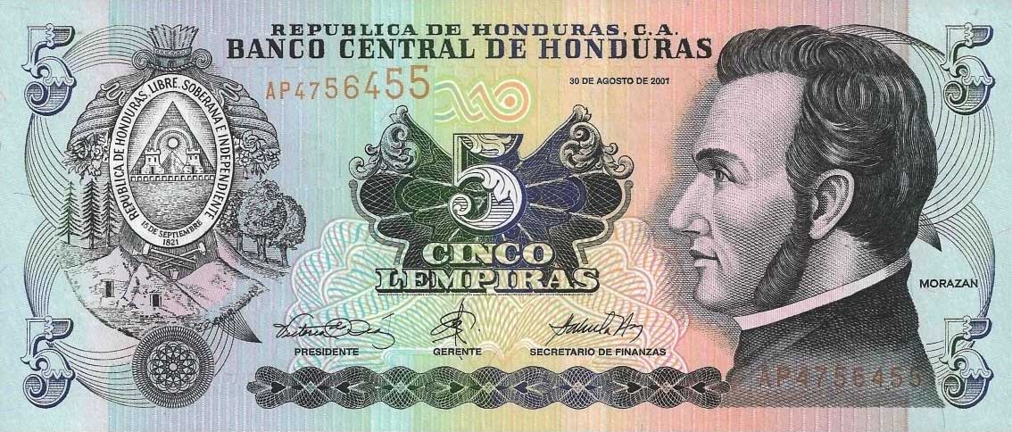 Front of Honduras p85b: 5 Lempiras from 2001