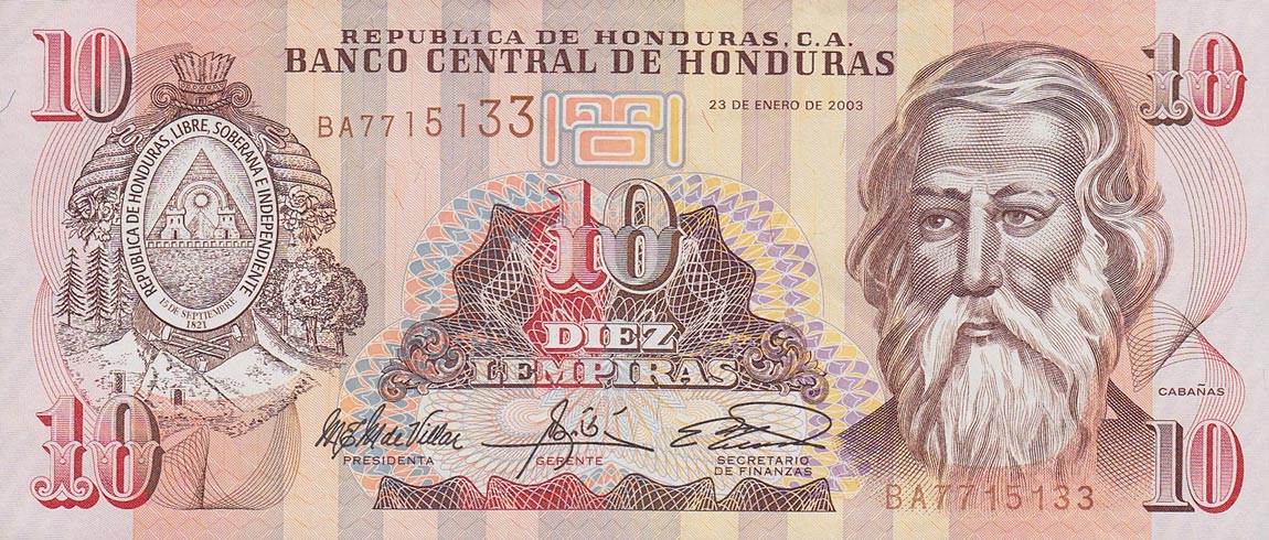 Front of Honduras p86b: 10 Lempiras from 2003