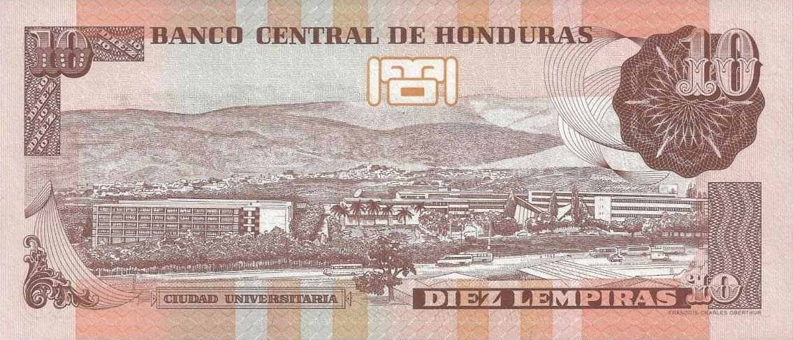 Back of Honduras p86d: 10 Lempiras from 2006