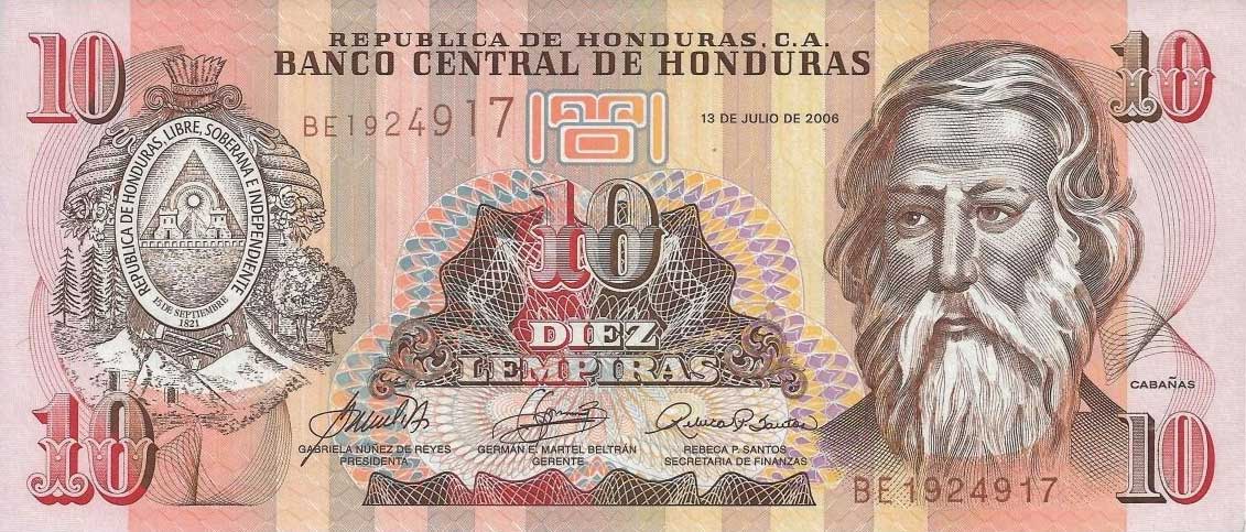 Front of Honduras p86d: 10 Lempiras from 2006