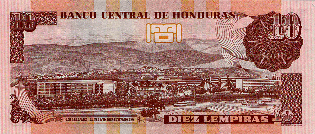 Back of Honduras p86e: 10 Lempiras from 2010