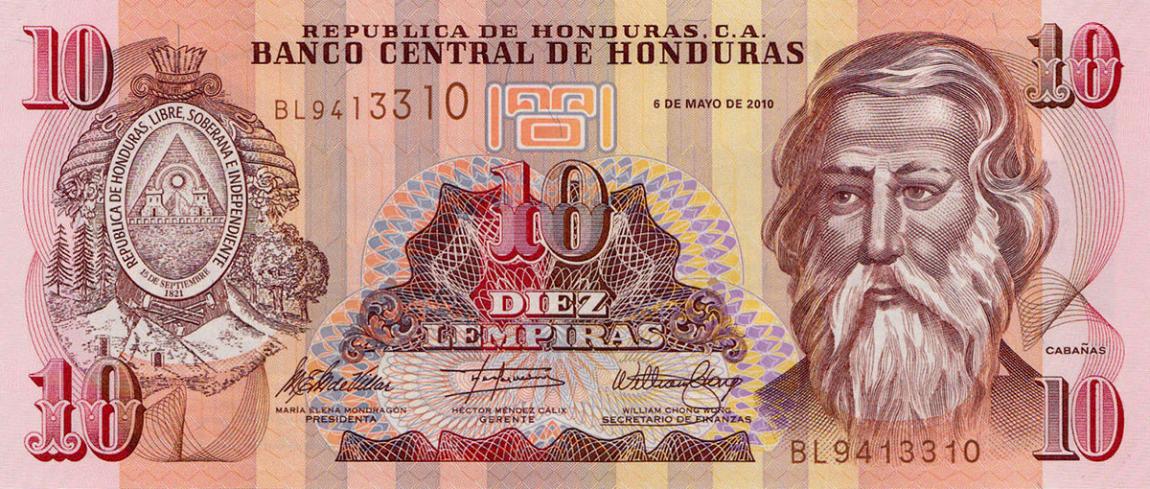 Front of Honduras p86e: 10 Lempiras from 2010