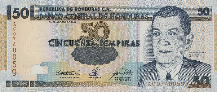 Front of Honduras p88a: 50 Lempiras from 2001