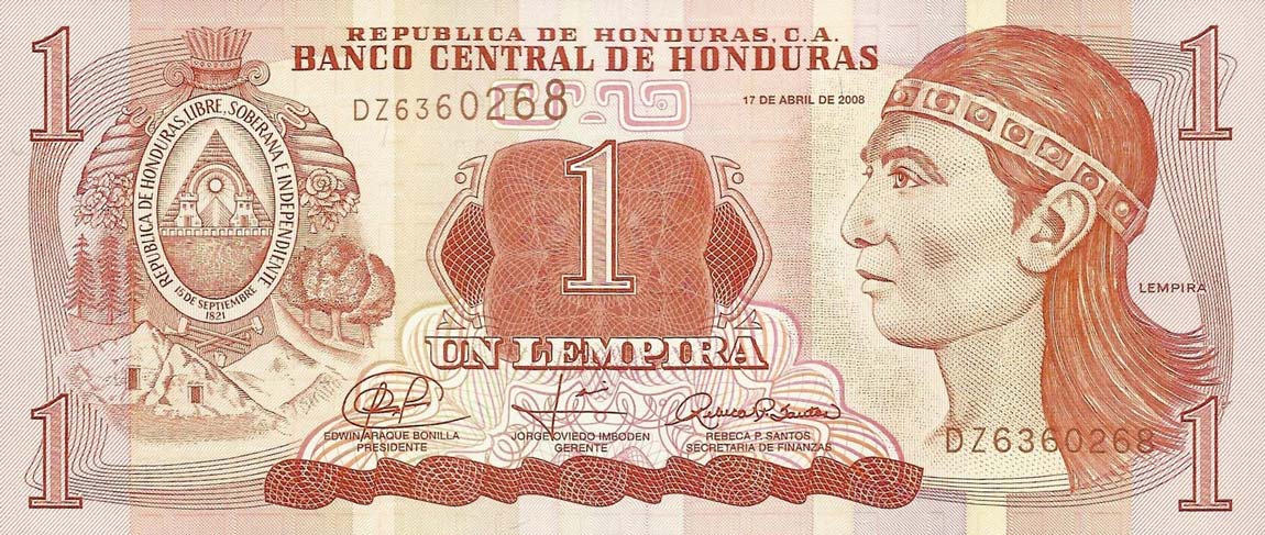 Front of Honduras p89a: 1 Lempira from 2008