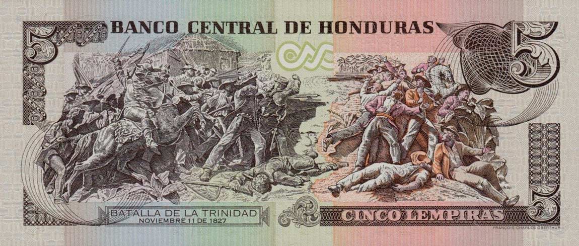 Back of Honduras p91a: 5 Lempiras from 2006