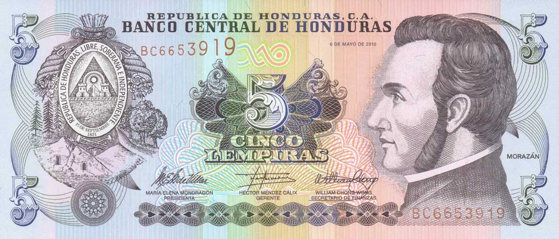 Front of Honduras p91c: 5 Lempiras from 2010