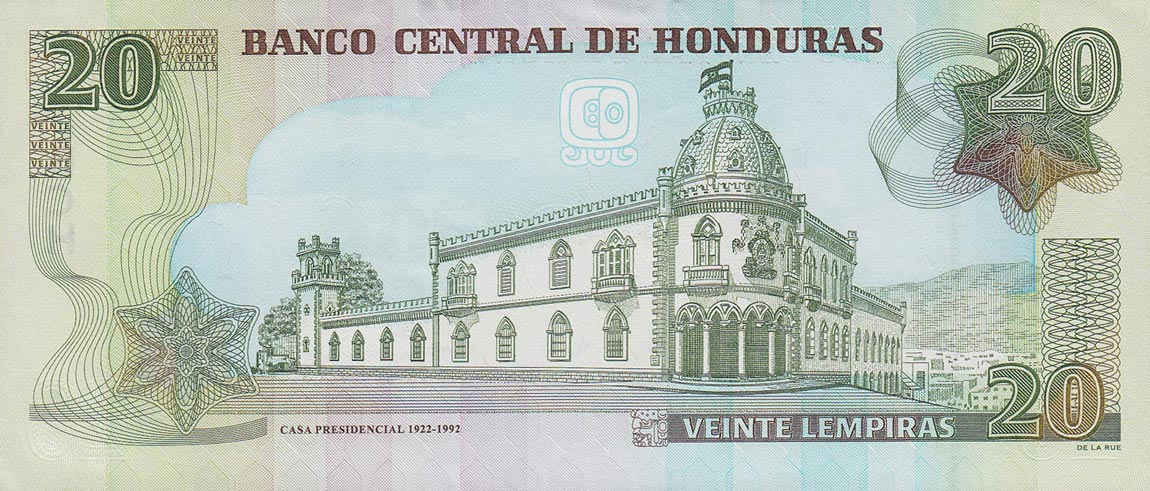 Back of Honduras p93a: 20 Lempiras from 2006