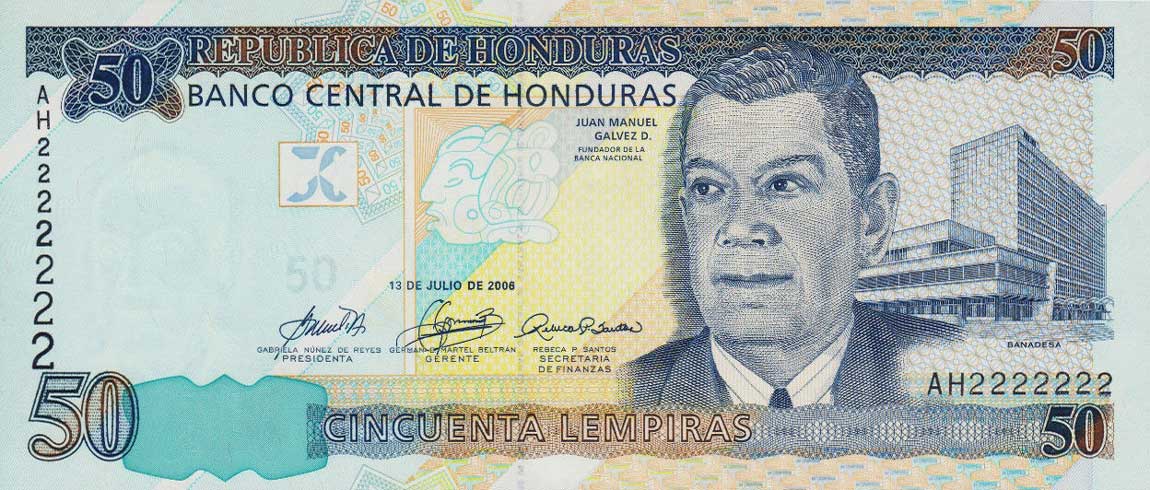 Front of Honduras p94Aa: 50 Lempiras from 2006