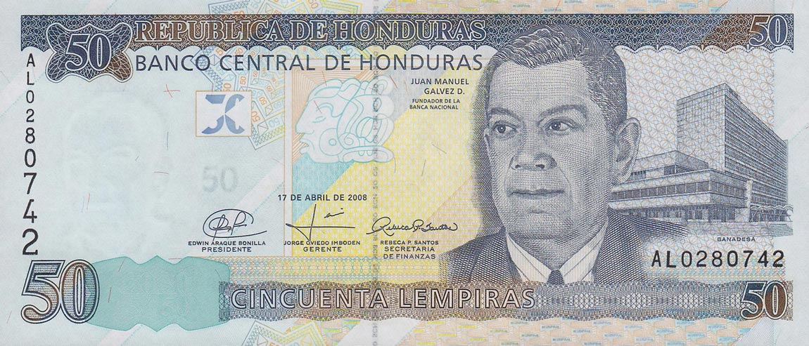 Front of Honduras p94b: 50 Lempiras from 2008