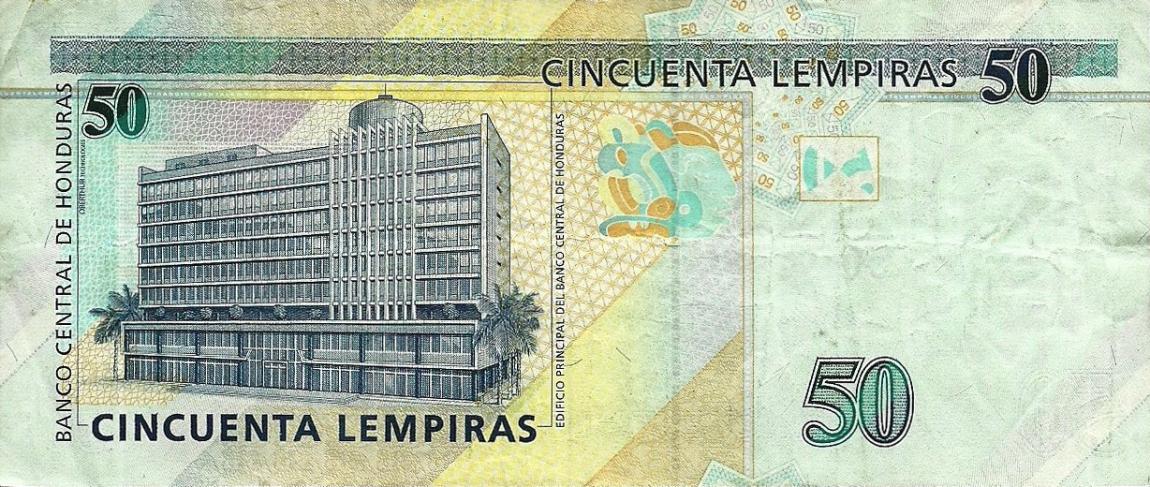 Back of Honduras p94c: 50 Lempiras from 2010