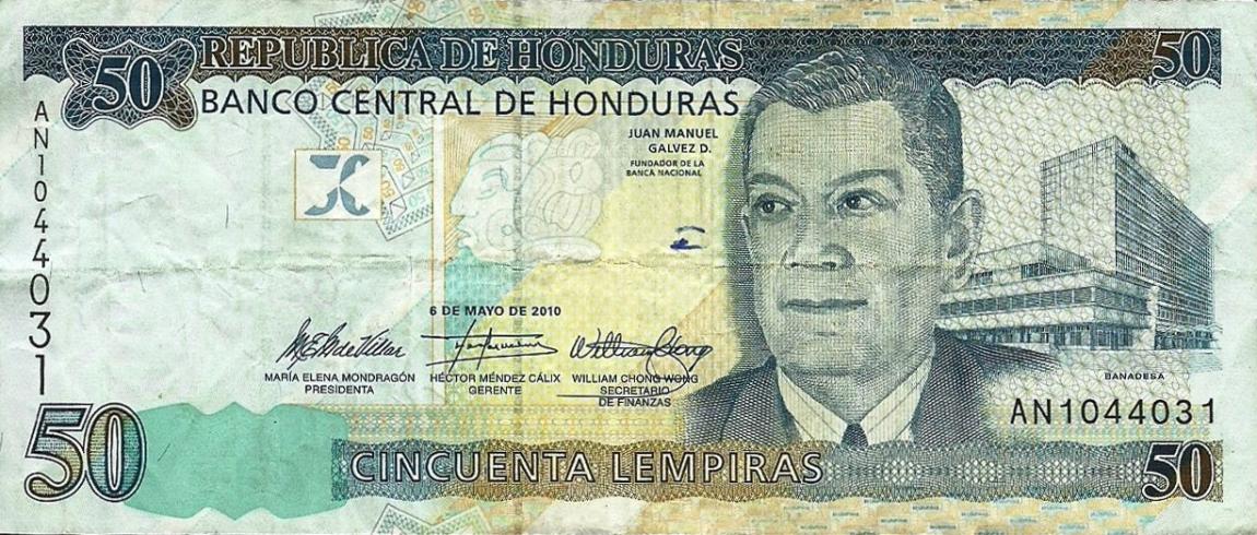 Front of Honduras p94c: 50 Lempiras from 2010