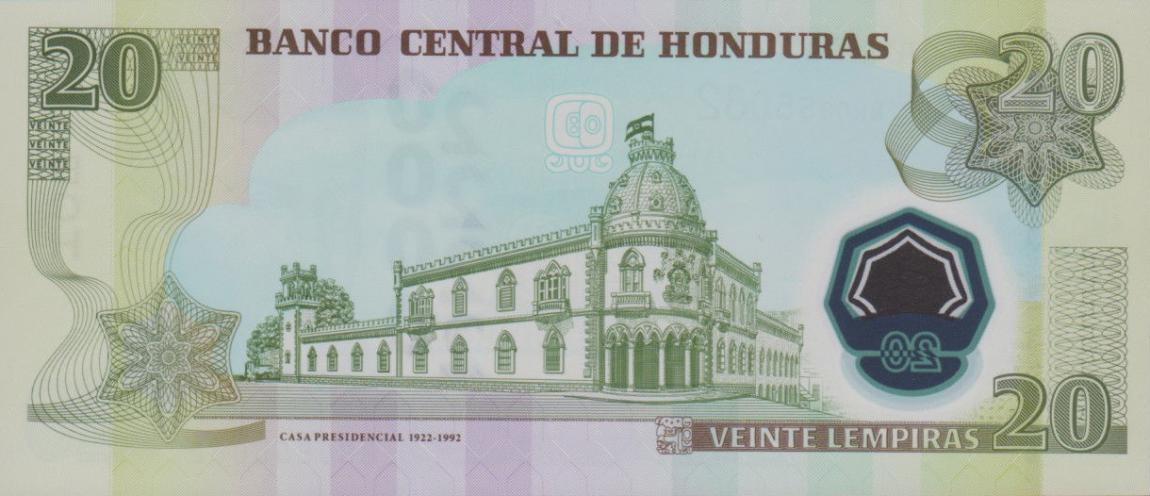 Back of Honduras p95: 20 Lempiras from 2008