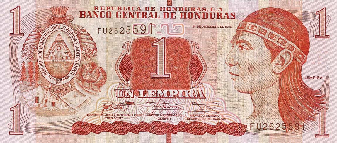 Front of Honduras p96c: 1 Lempira from 2016