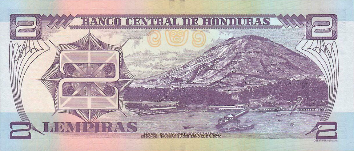 Back of Honduras p97b: 2 Lempiras from 2014