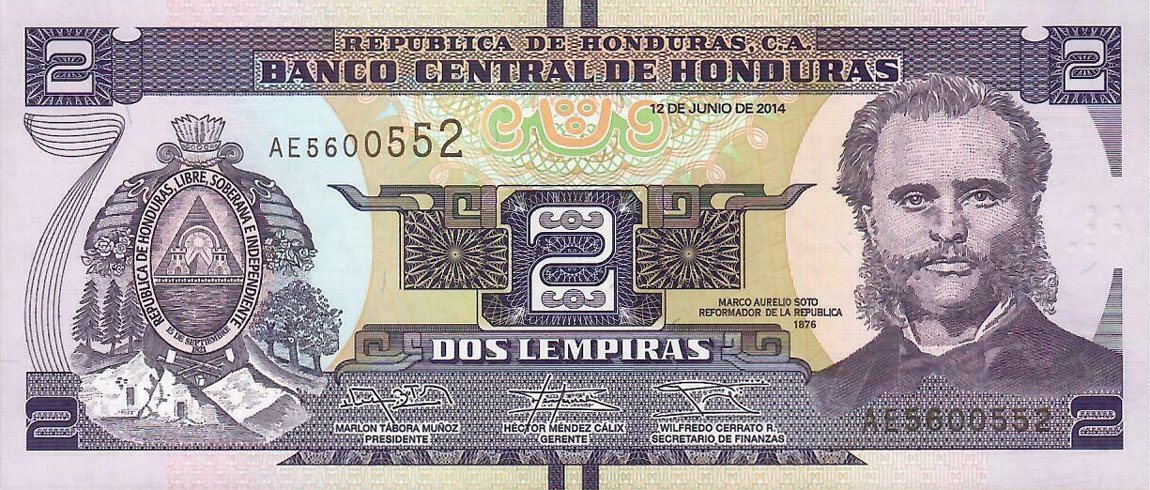 Front of Honduras p97b: 2 Lempiras from 2014