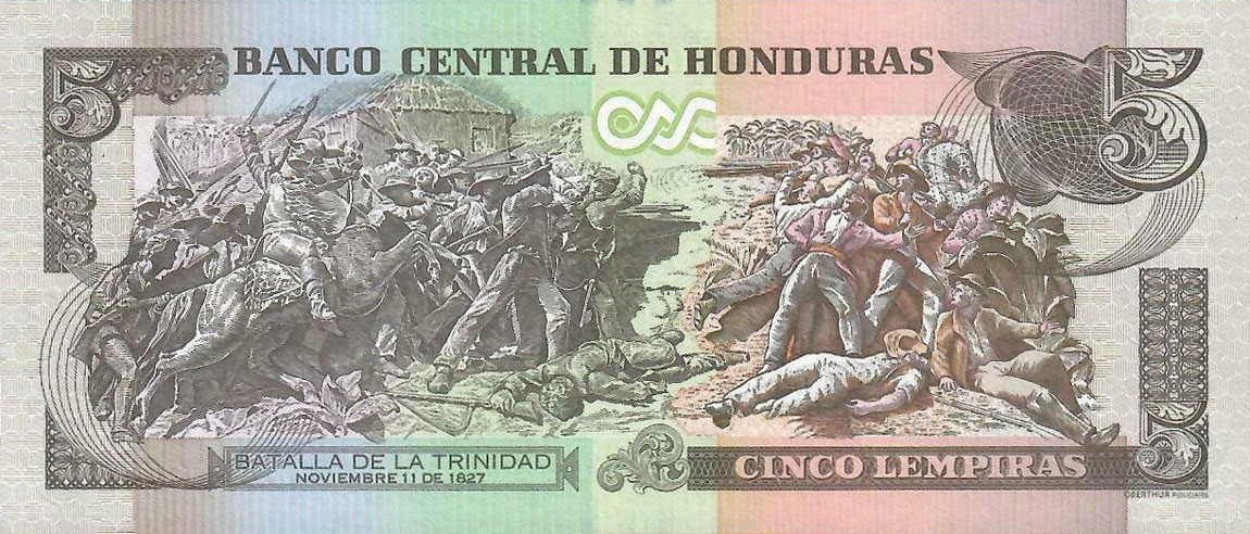 Back of Honduras p98b: 5 Lempiras from 2014