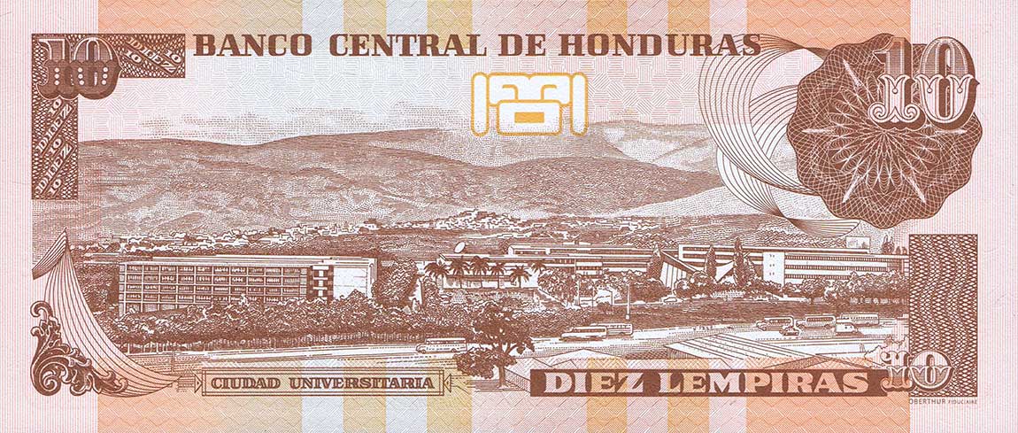 Back of Honduras p99b: 10 Lempiras from 2014