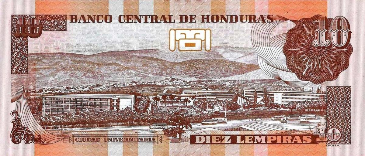 Back of Honduras p99c: 10 Lempiras from 2016