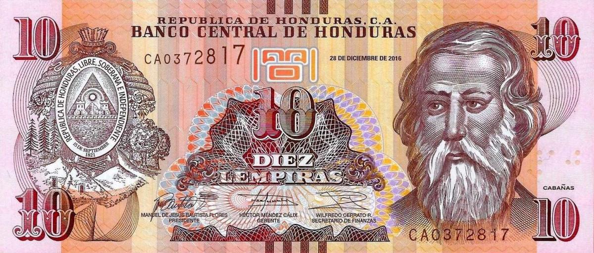 Front of Honduras p99c: 10 Lempiras from 2016