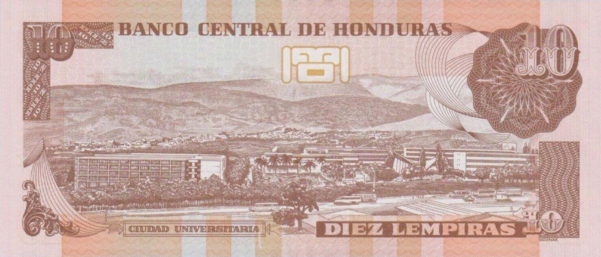 Back of Honduras p99d: 10 Lempiras from 2019