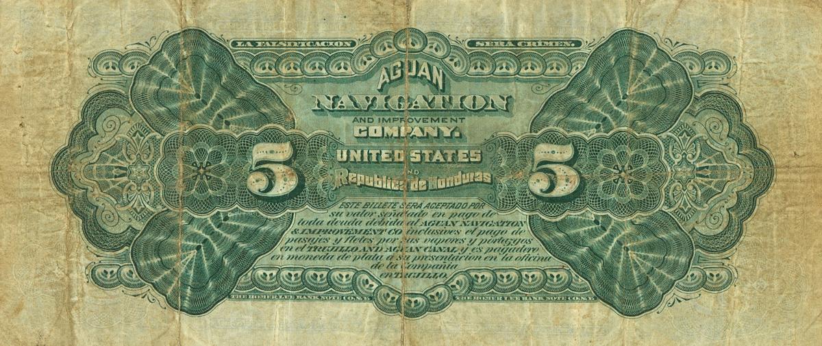 Back of Honduras pS104s: 5 Pesos from 1886