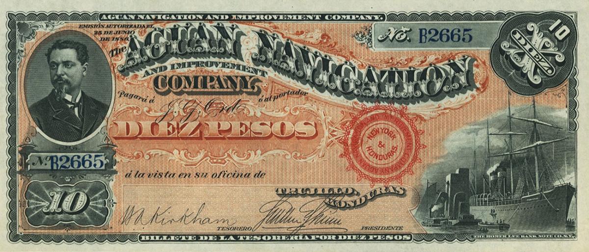 Front of Honduras pS105: 10 Pesos from 1886