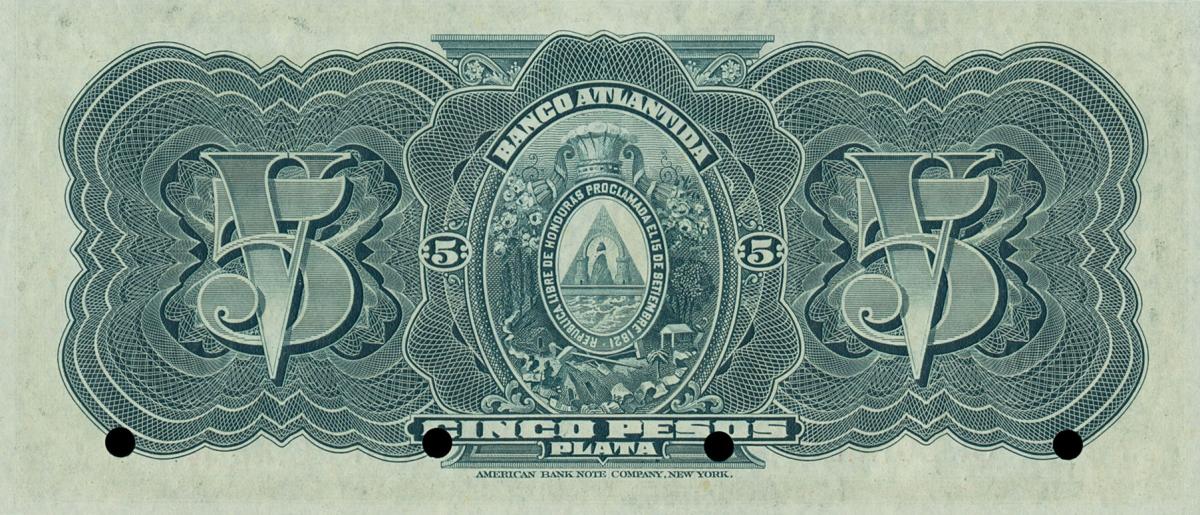 Back of Honduras pS113s: 5 Pesos from 1913