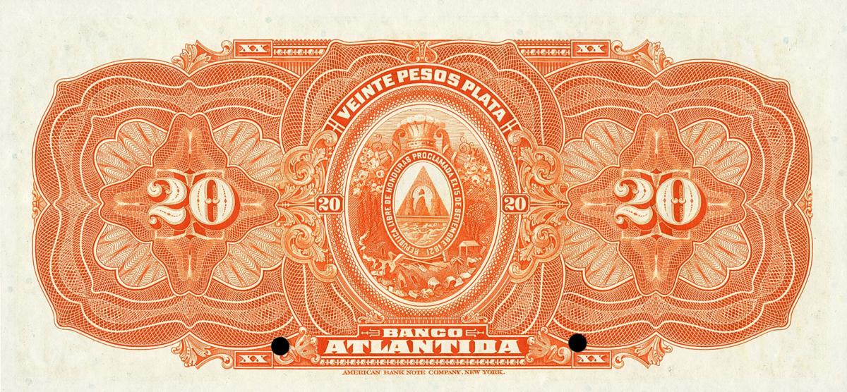 Back of Honduras pS115s: 20 Pesos from 1913