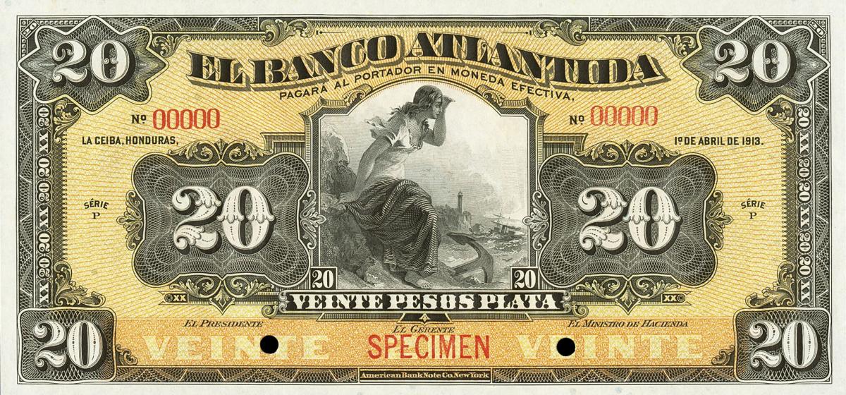 Front of Honduras pS115s: 20 Pesos from 1913