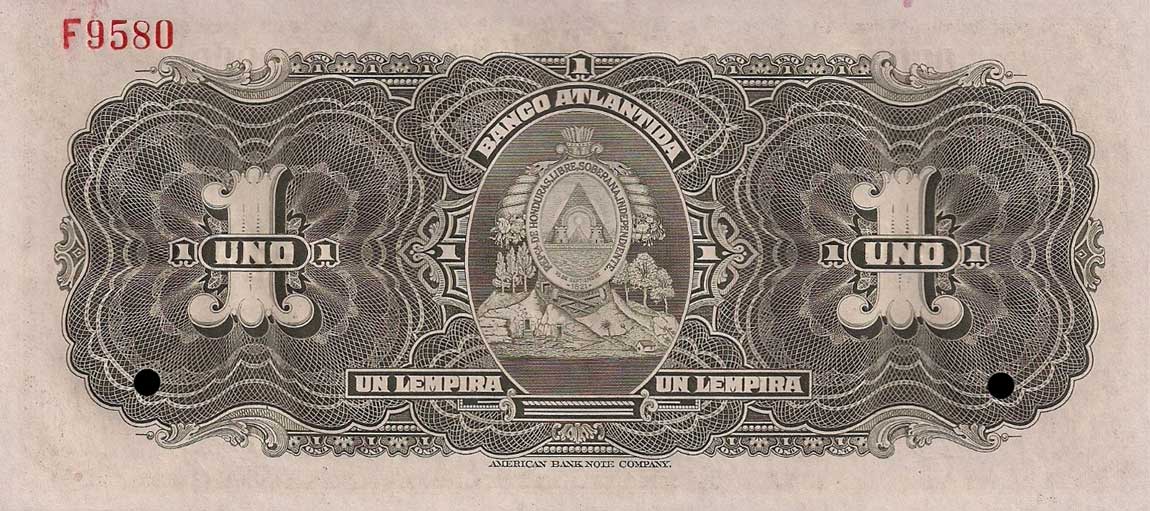 Back of Honduras pS121c: 1 Lempira from 1932