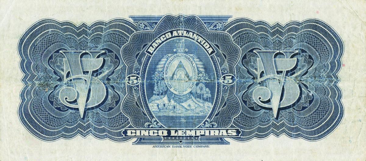 Back of Honduras pS123b: 5 Lempiras from 1932