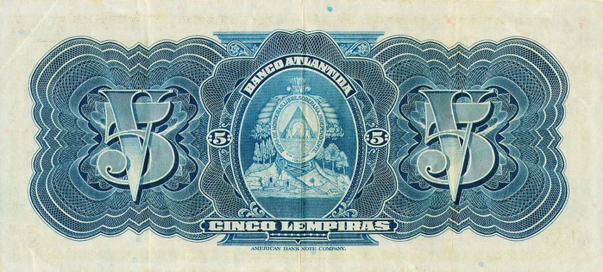 Back of Honduras pS123d: 5 Lempiras from 1943