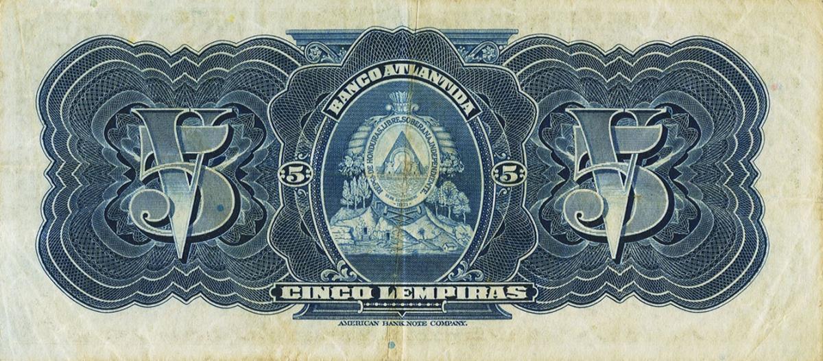 Back of Honduras pS123e: 5 Lempiras from 1943