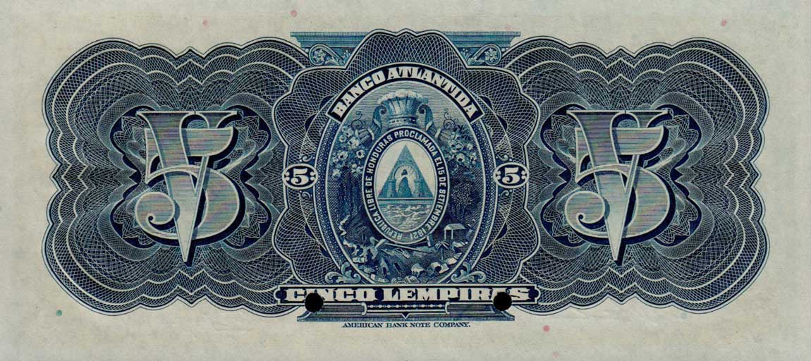 Back of Honduras pS123s: 5 Lempiras from 1932