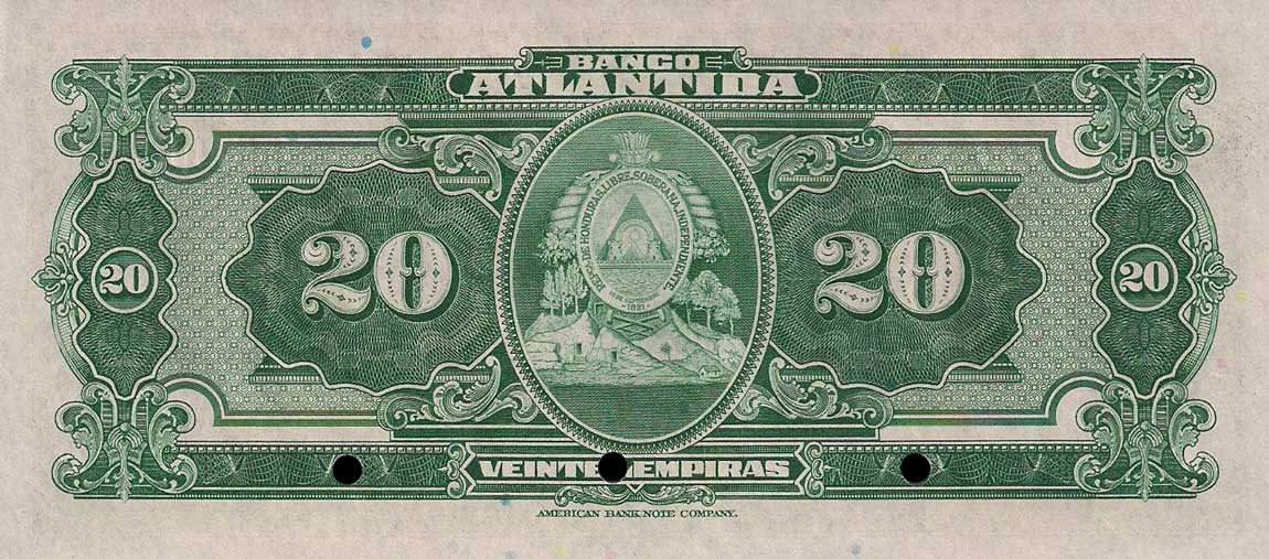 Back of Honduras pS125s: 20 Lempiras from 1945