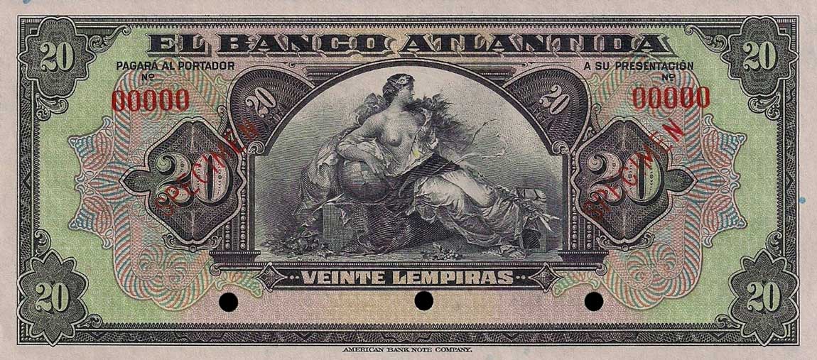 Front of Honduras pS125s: 20 Lempiras from 1945