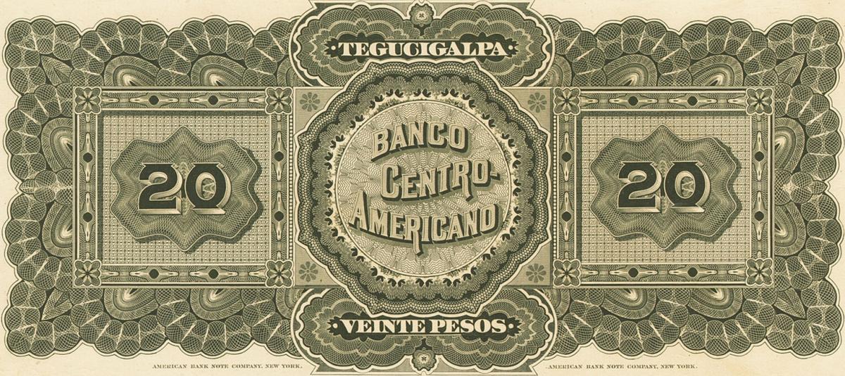 Back of Honduras pS135p: 20 Pesos from 1888