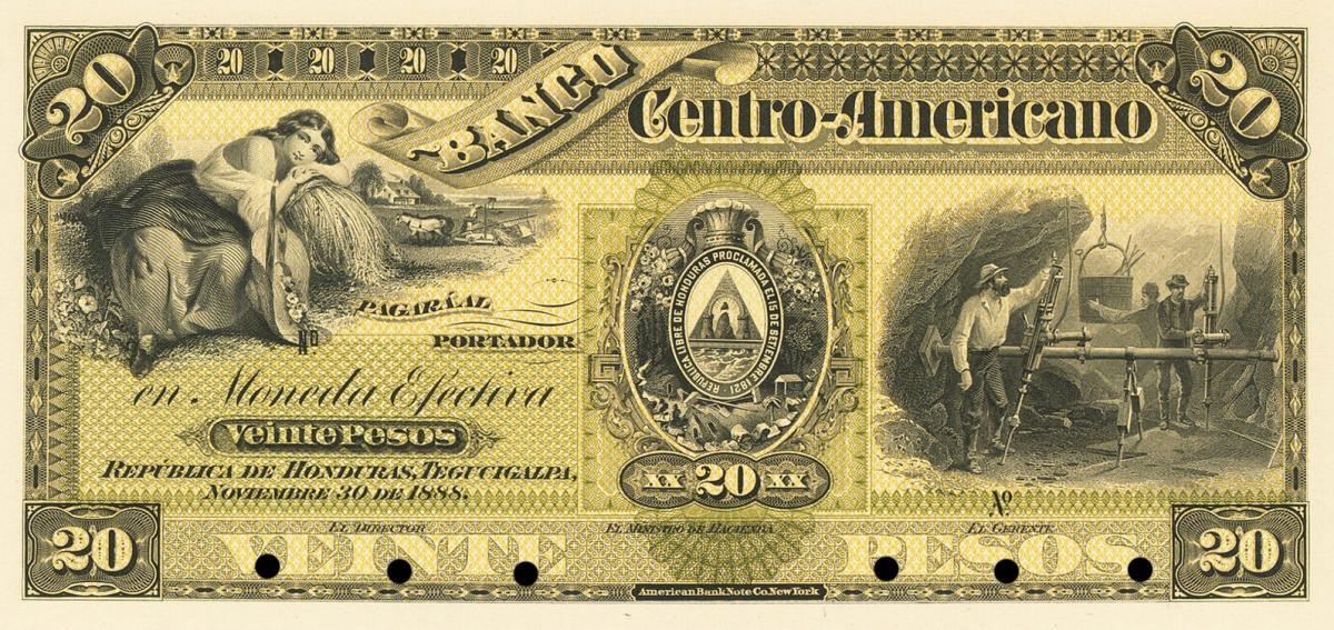 Front of Honduras pS135p: 20 Pesos from 1888