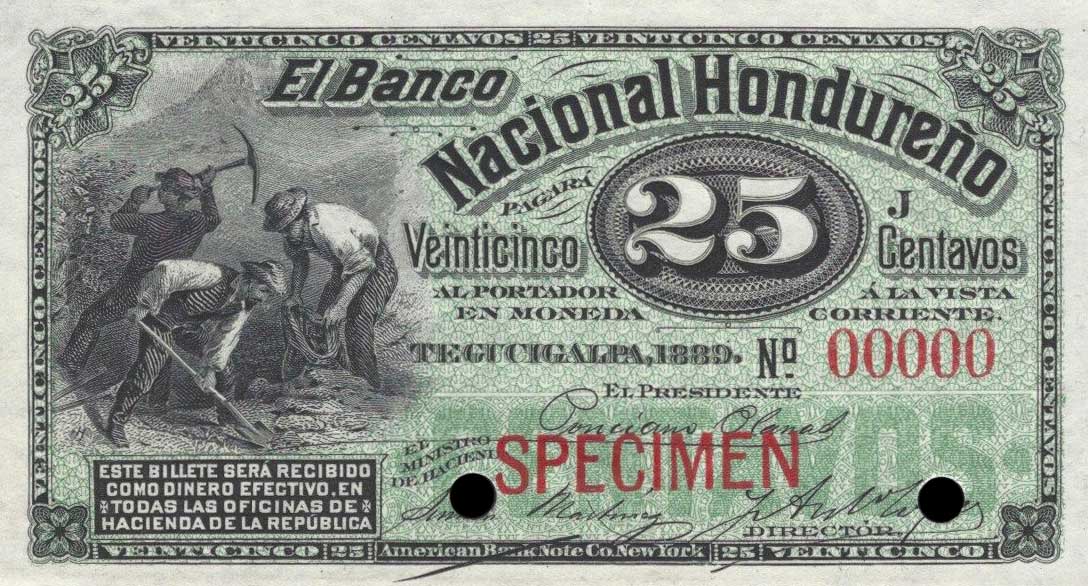 Front of Honduras pS152s: 25 Centavos from 1889