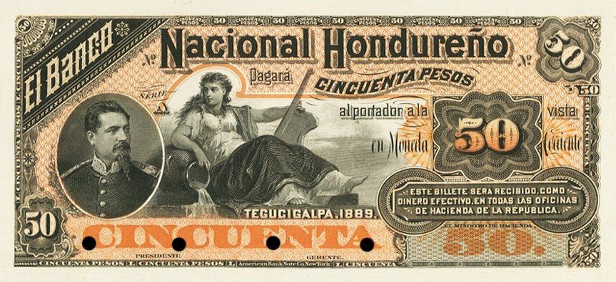 Front of Honduras pS158p: 50 Pesos from 1889