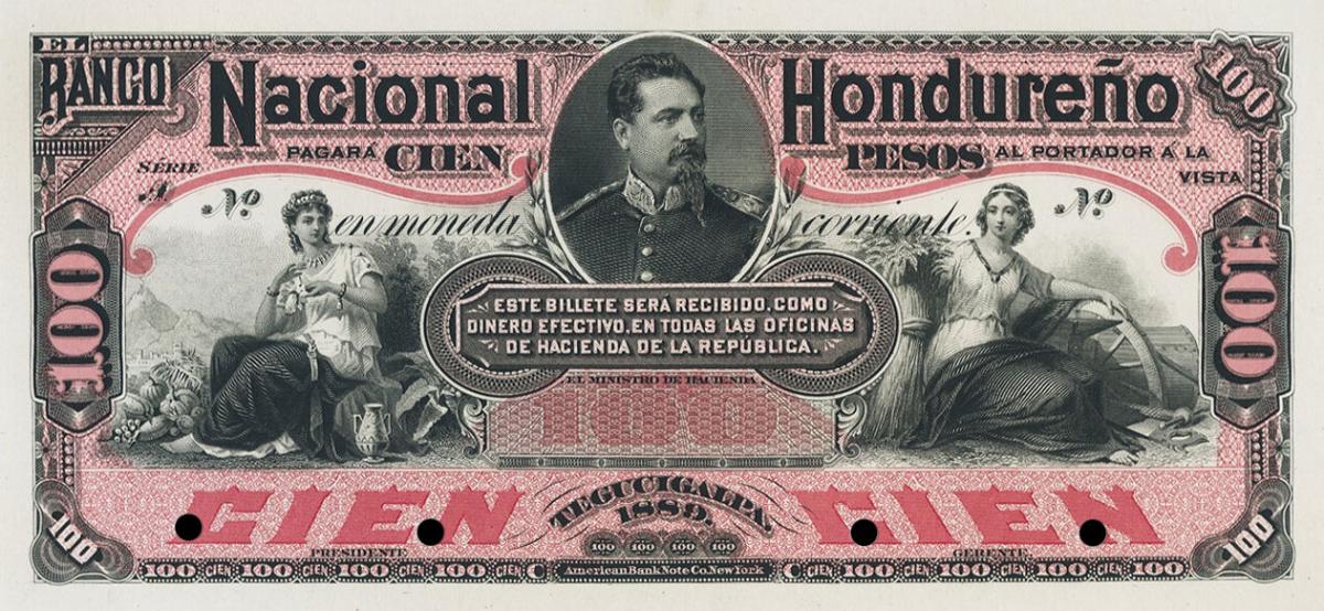 Front of Honduras pS159p: 100 Pesos from 1889