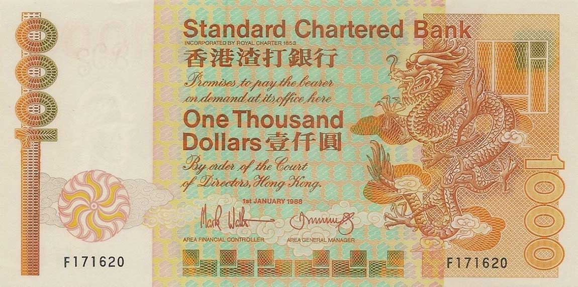 Front of Hong Kong p283c: 1000 Dollars from 1988