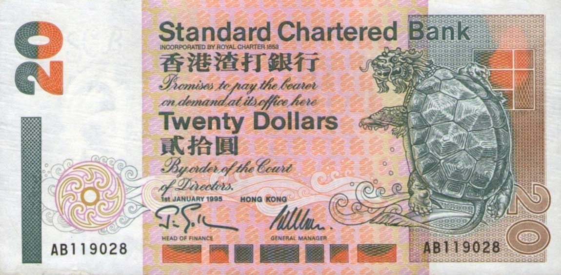 Front of Hong Kong p285b: 20 Dollars from 1994