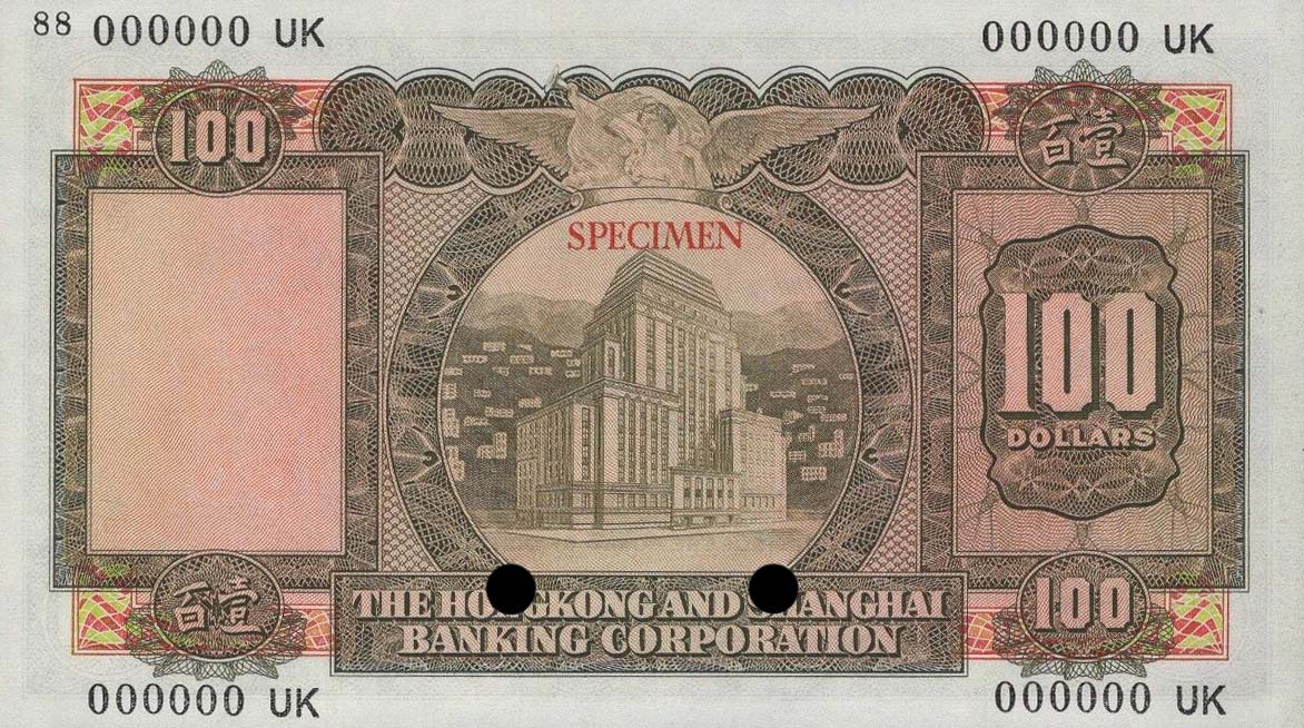 Back of Hong Kong p183ct: 100 Dollars from 1965