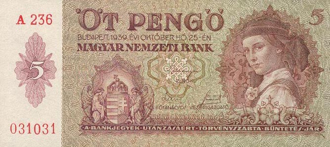 Front of Hungary p106: 5 Pengo from 1939