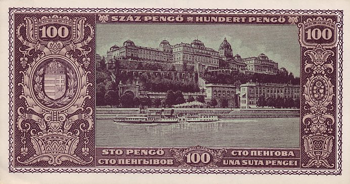 Back of Hungary p111a: 100 Pengo from 1945