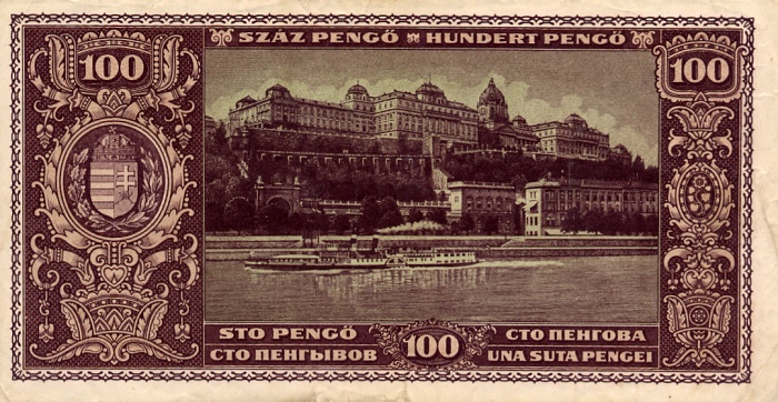 Back of Hungary p111b: 100 Pengo from 1945