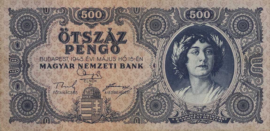 Front of Hungary p117x: 500 Pengo from 1945